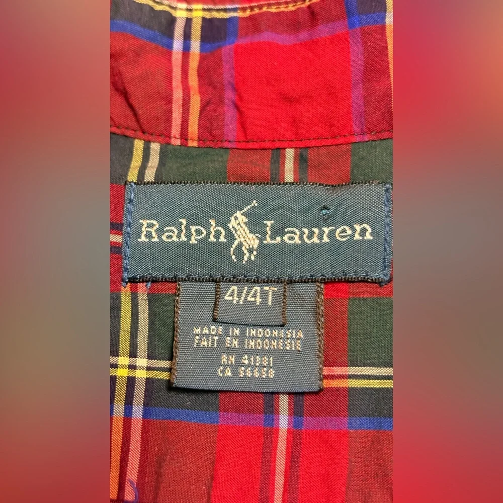 Ralph Lauren Boys  Shirt 4T Red Green Plaid Button Down Tartan